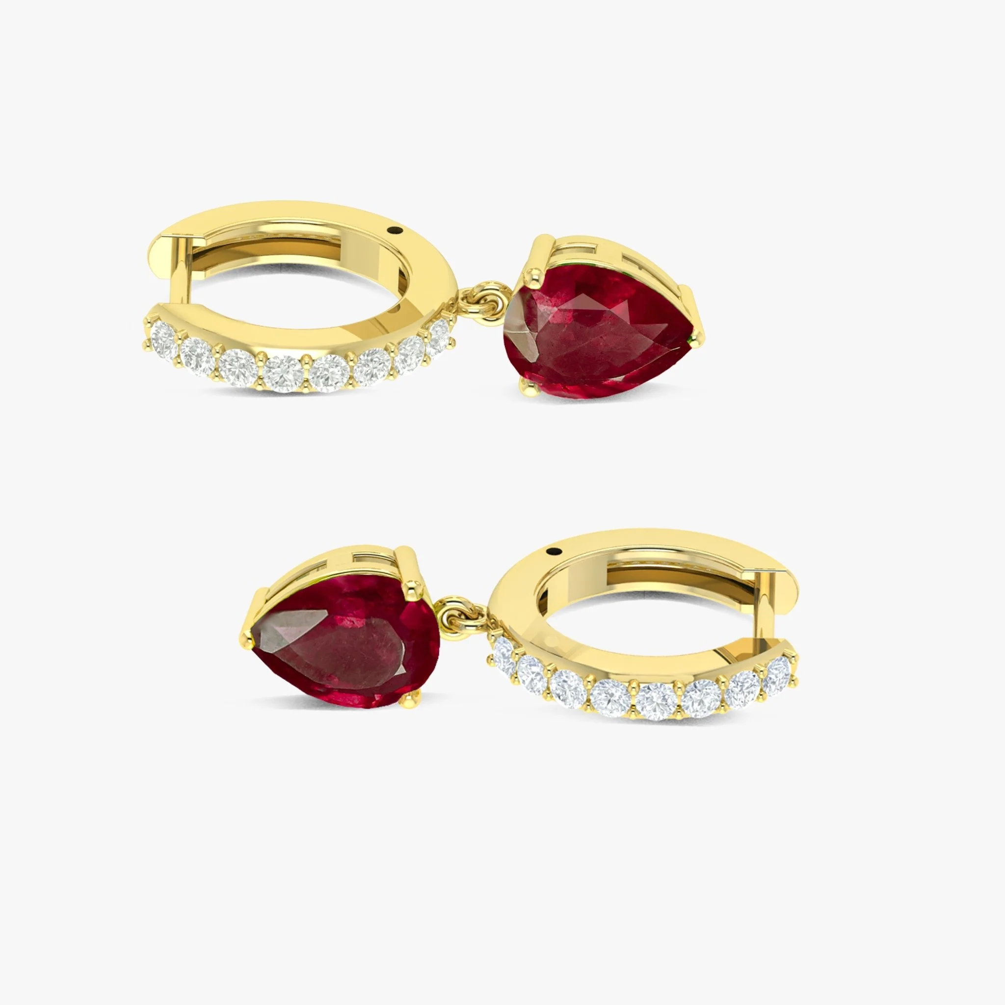 Red Ruby Pear Drop Hoop Earrings - Image 5