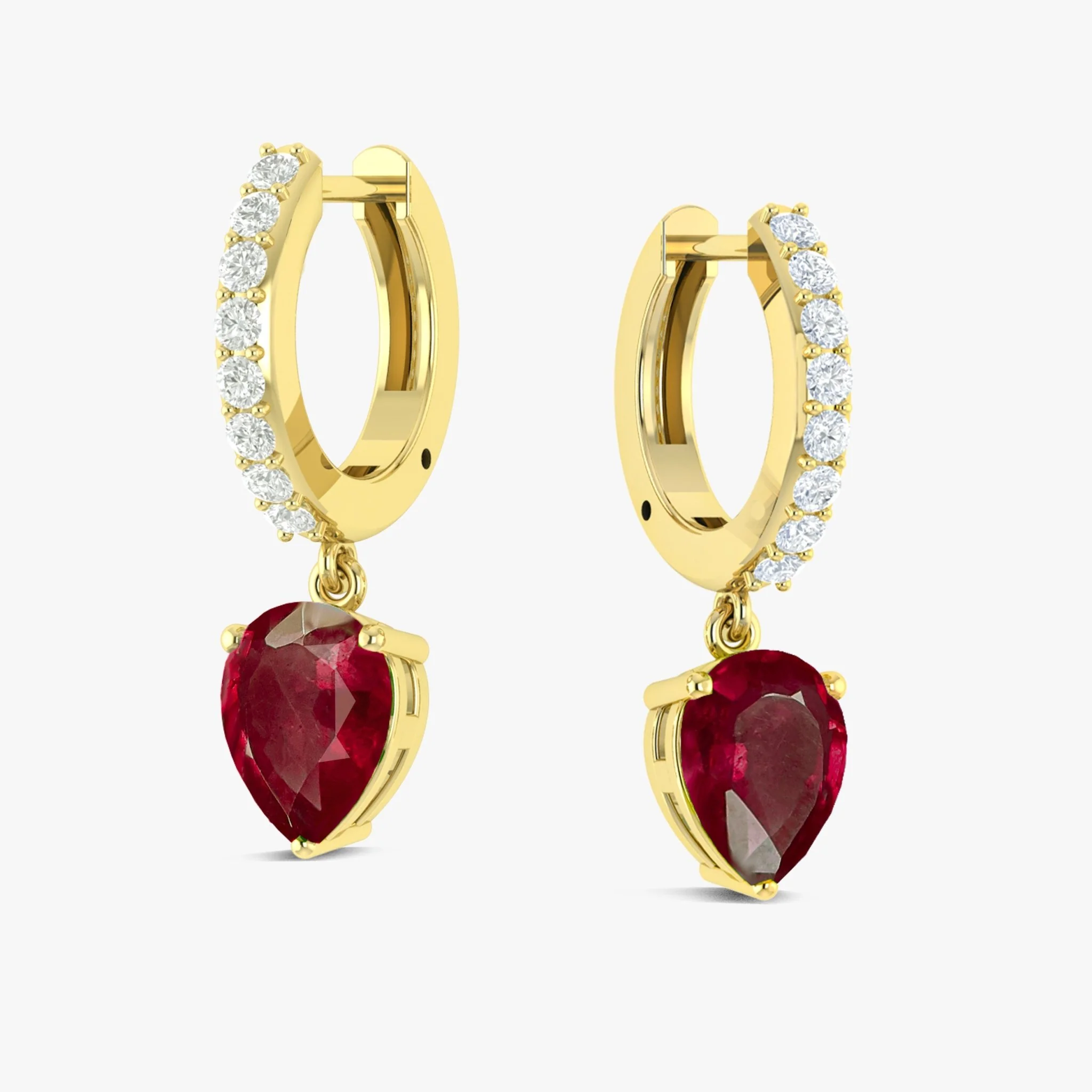 Red Ruby Pear Drop Hoop Earrings - Image 7