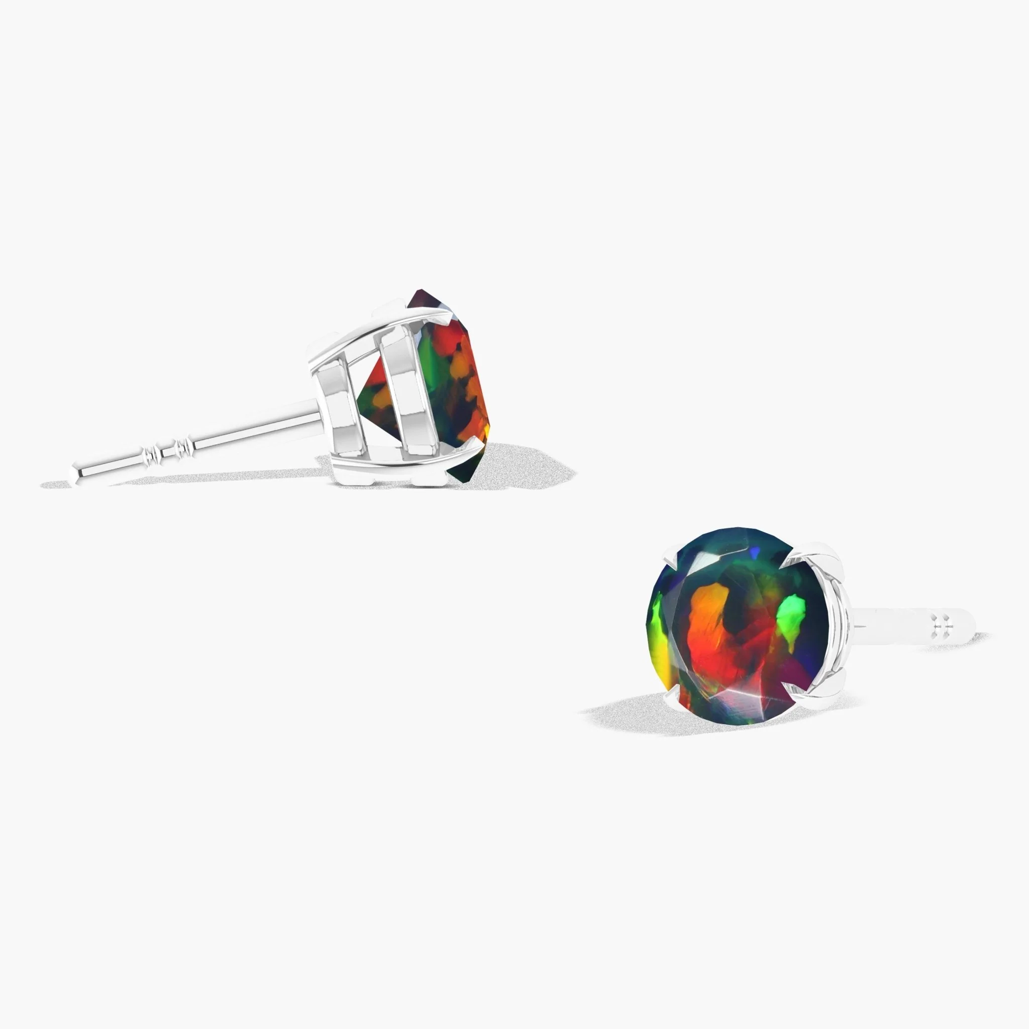 Round Black Opal Gemstone Simple Stud Earring - Image 3