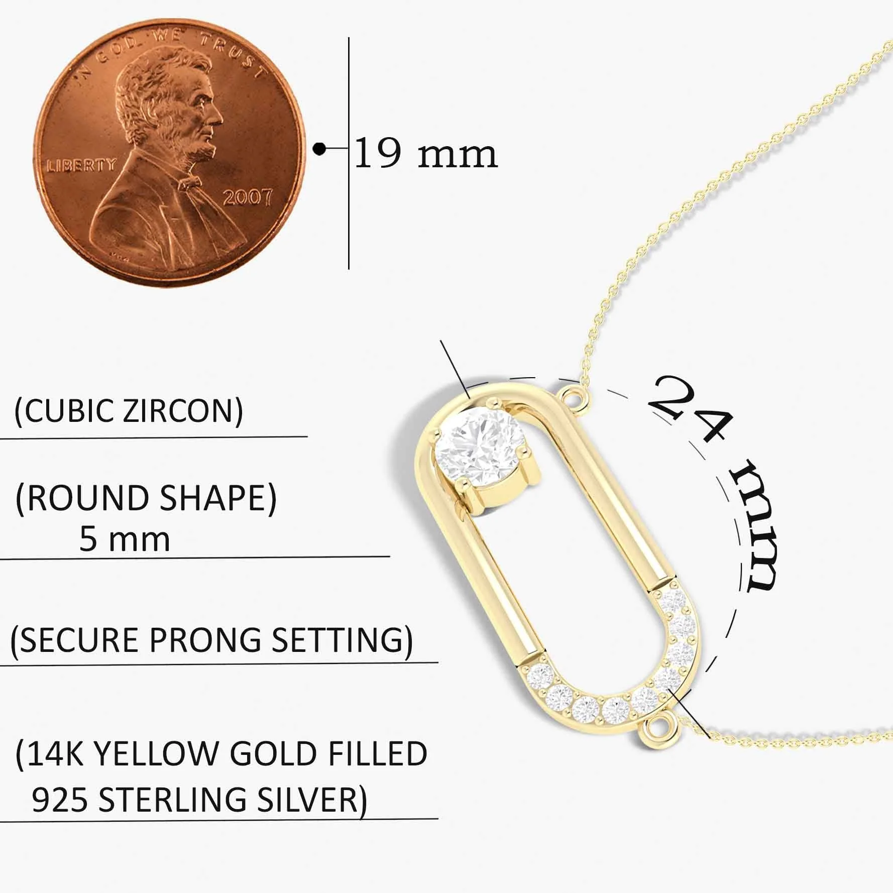 Roung Cubic Zirconia Unique Gold vermeil pendant Necklace - Image 3