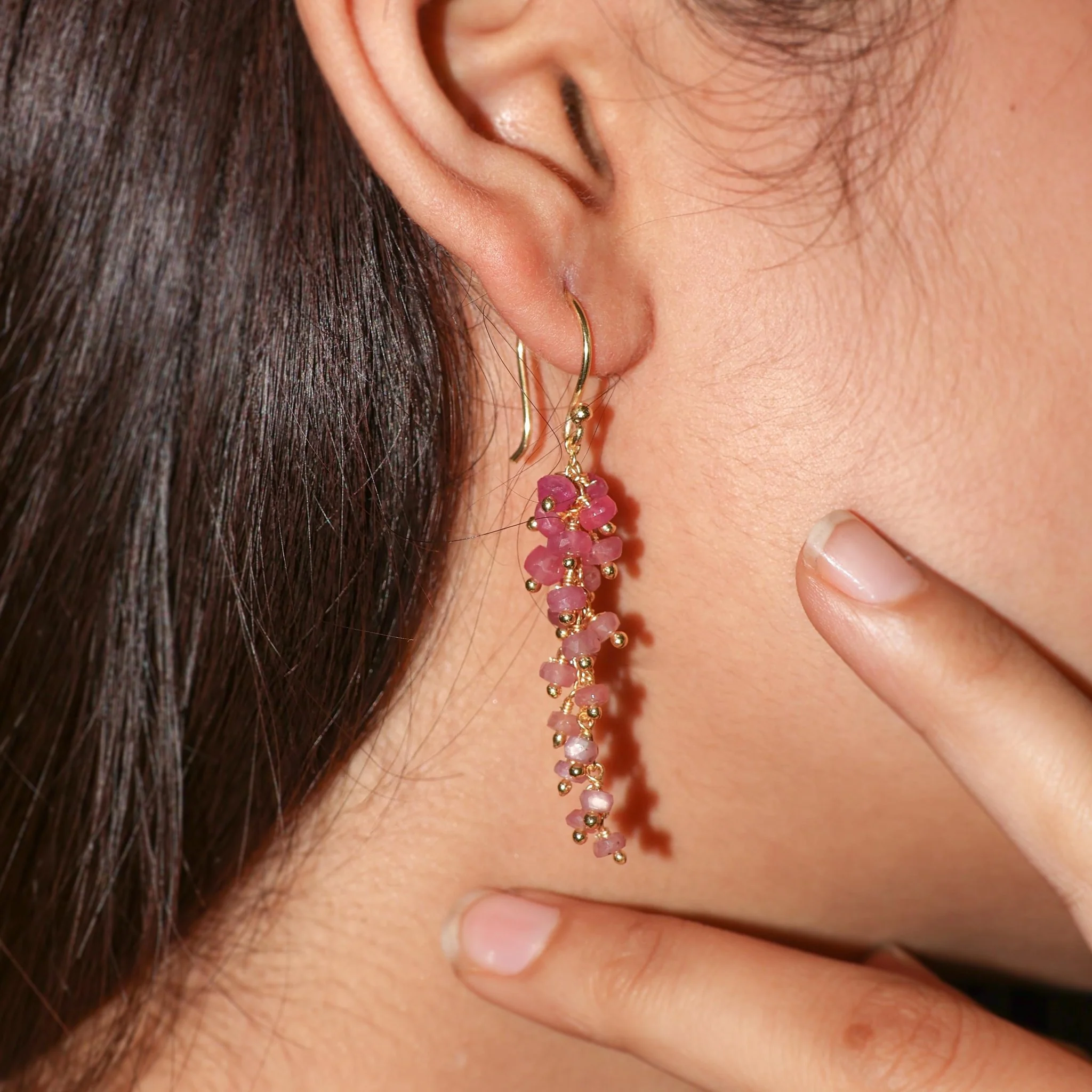 Ruby Dangle Earrings with Beaded Bunch - Image 3