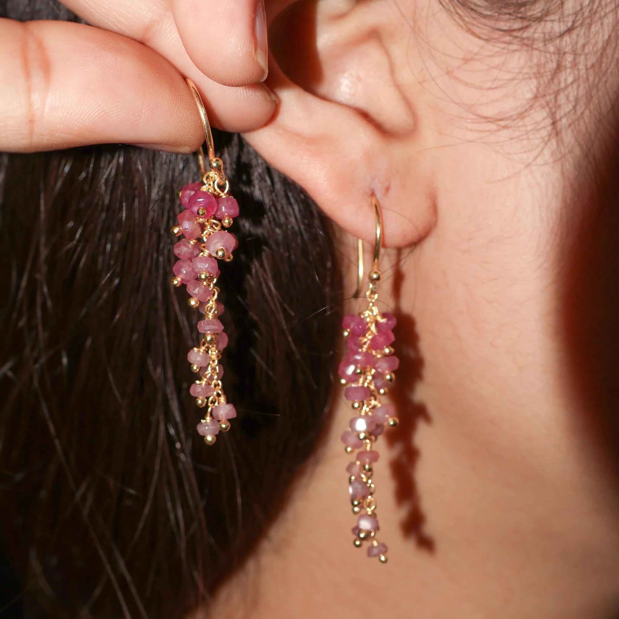 Ruby Dangle Earrings with Beaded Bunch - Image 5