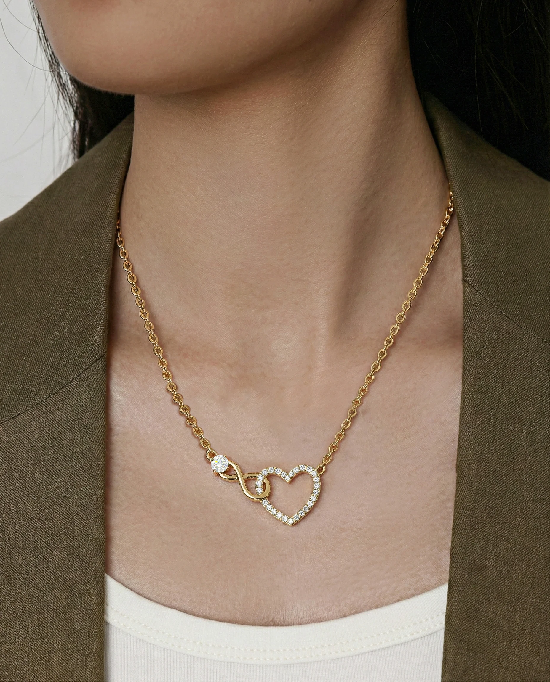 Simulated Diamond Round Infinity Heart Pendant Necklace in 925 Sterling Silver 0.45ct - Image 12