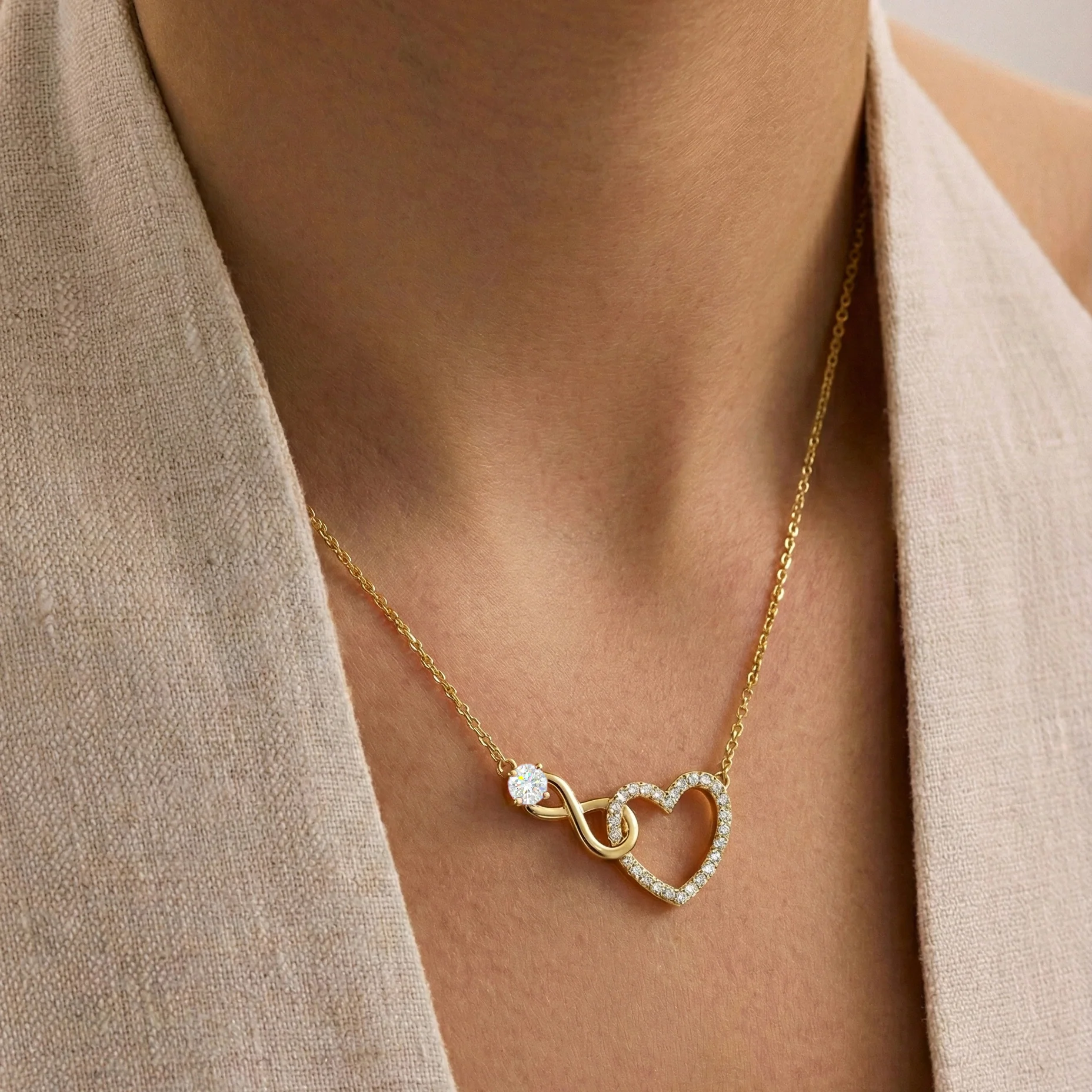 Simulated Diamond Round Infinity Heart Pendant Necklace in 925 Sterling Silver 0.45ct - Image 13