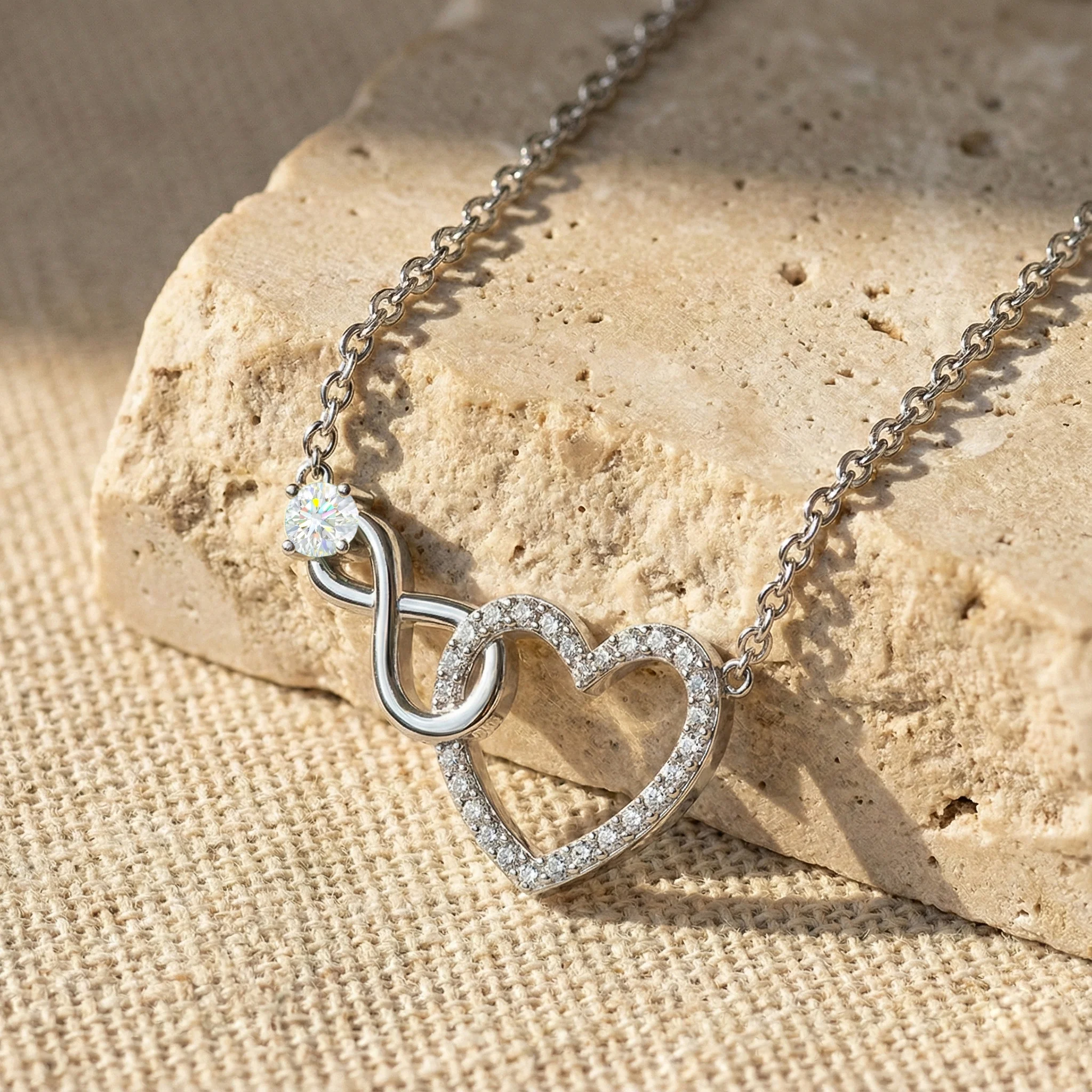 Simulated Diamond Round Infinity Heart Pendant Necklace in 925 Sterling Silver 0.45ct - Image 3
