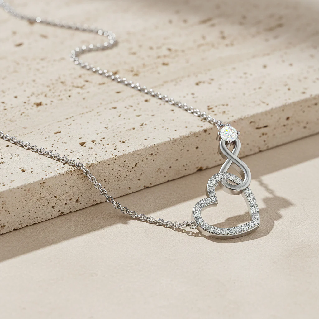 Simulated Diamond Round Infinity Heart Pendant Necklace in 925 Sterling Silver 0.45ct - Image 4