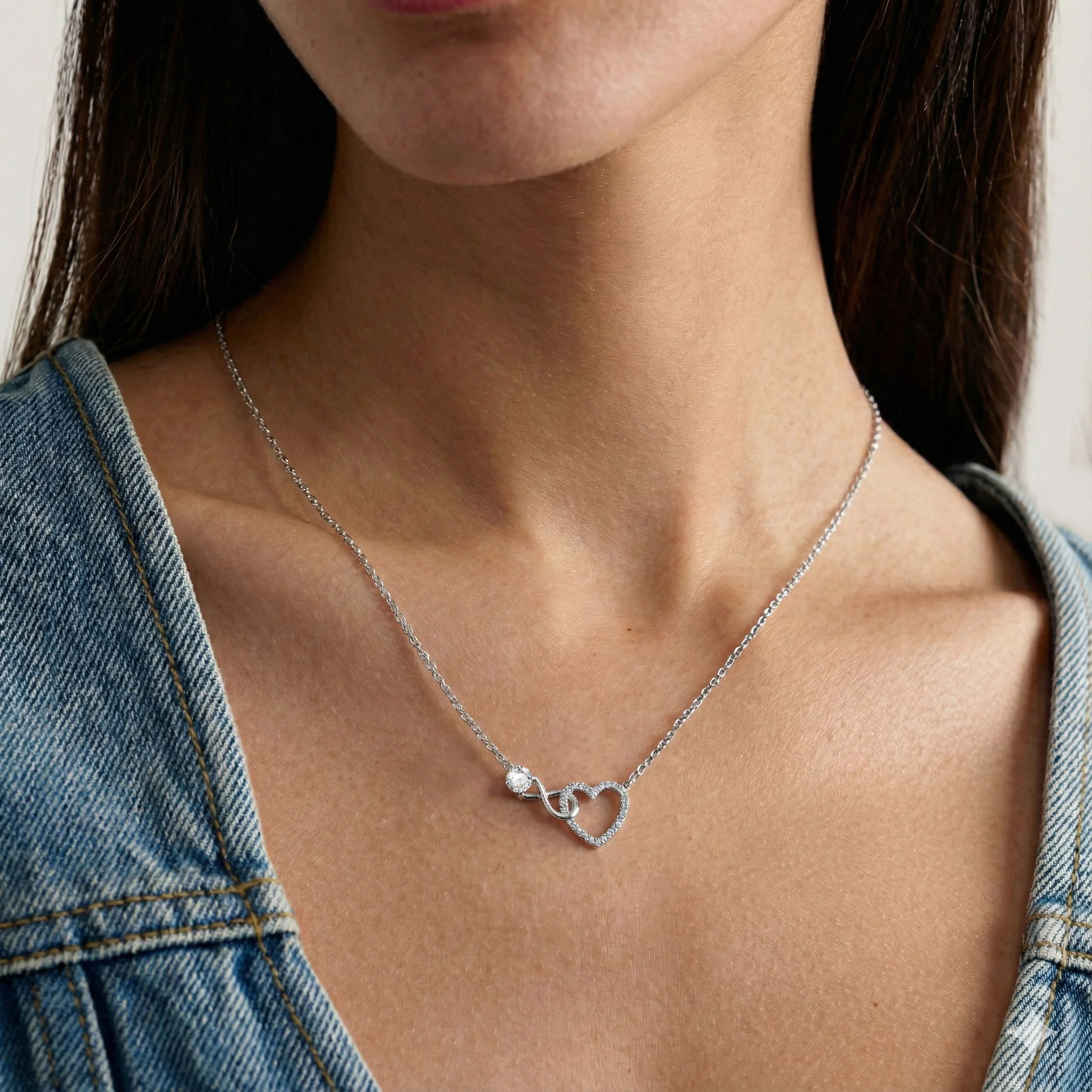 Simulated Diamond Round Infinity Heart Pendant Necklace in 925 Sterling Silver 0.45ct - Image 5