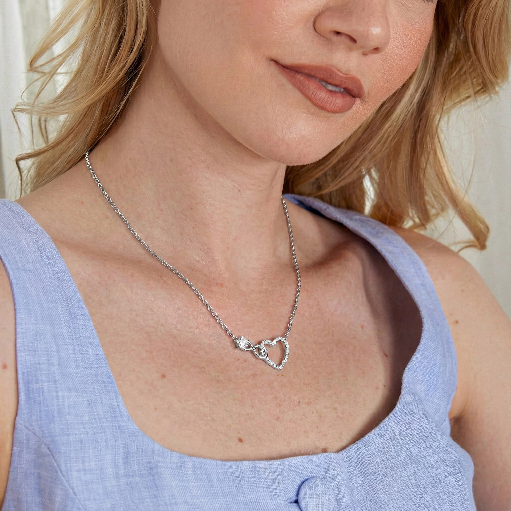 Simulated Diamond Round Infinity Heart Pendant Necklace in 925 Sterling Silver 0.45ct - Image 6