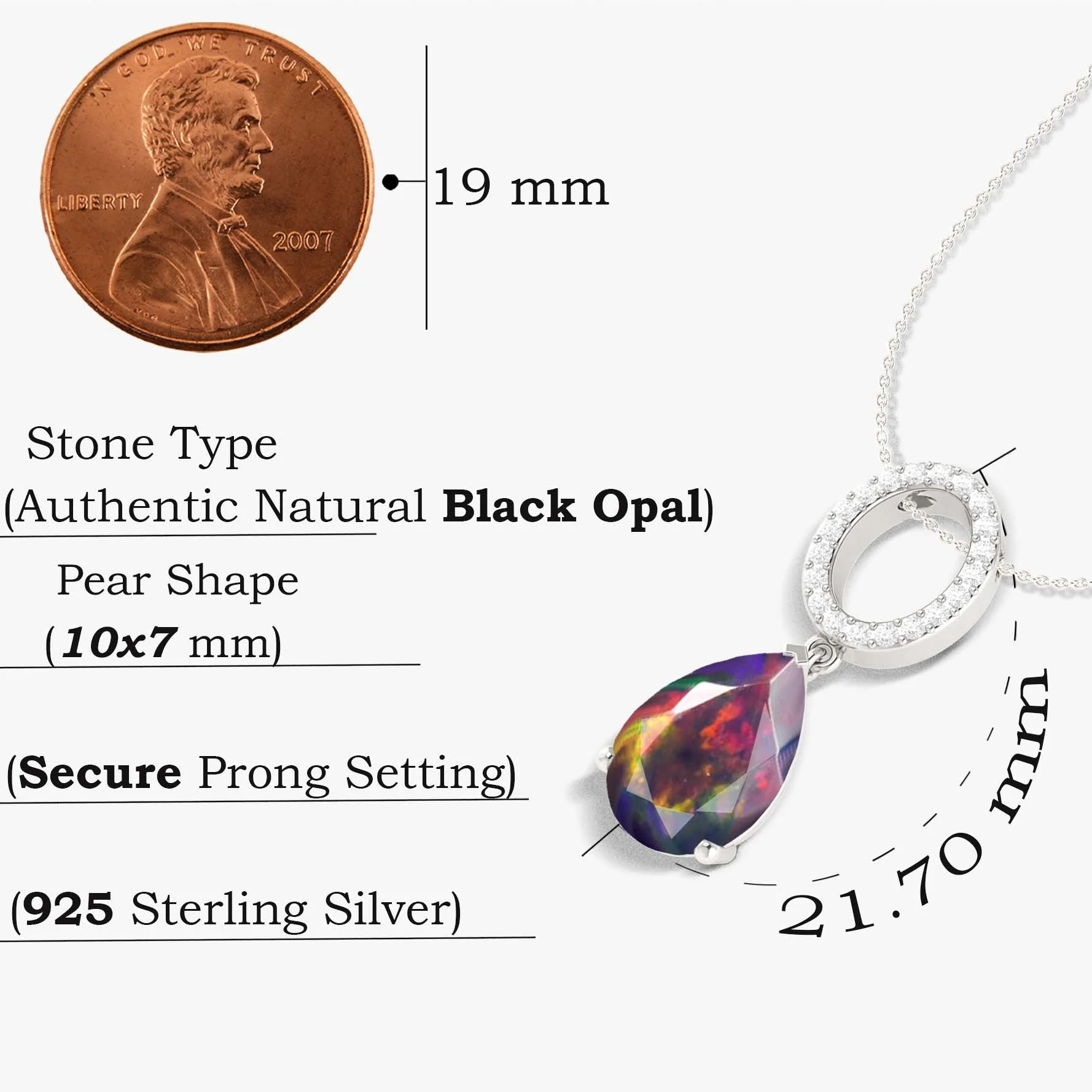 Single Pear Stone Drop Chain Pendant Necklace Natural Black Opal - Image 5