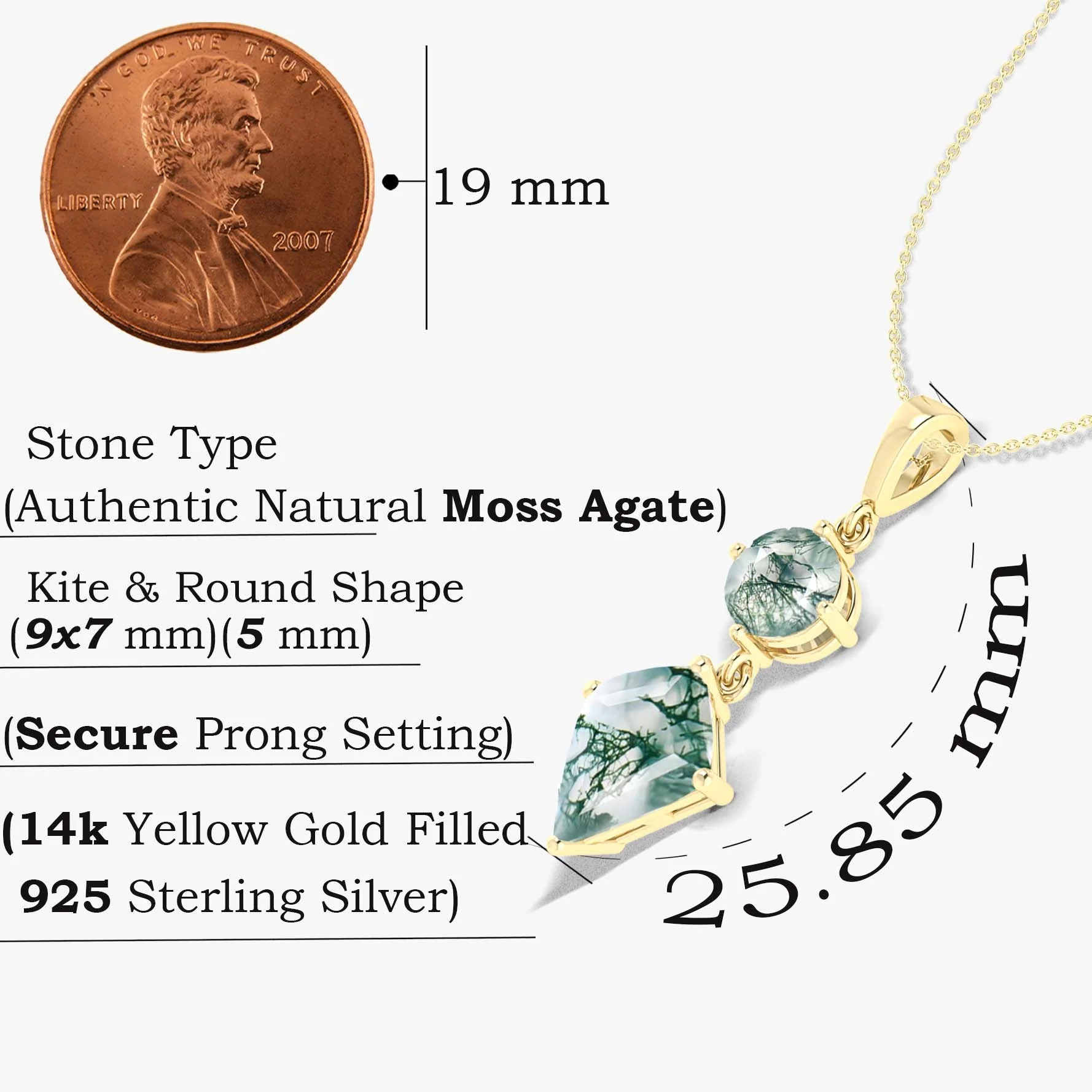 Stunning Agate Kite shape stone pendant gold and silver chain - Image 4