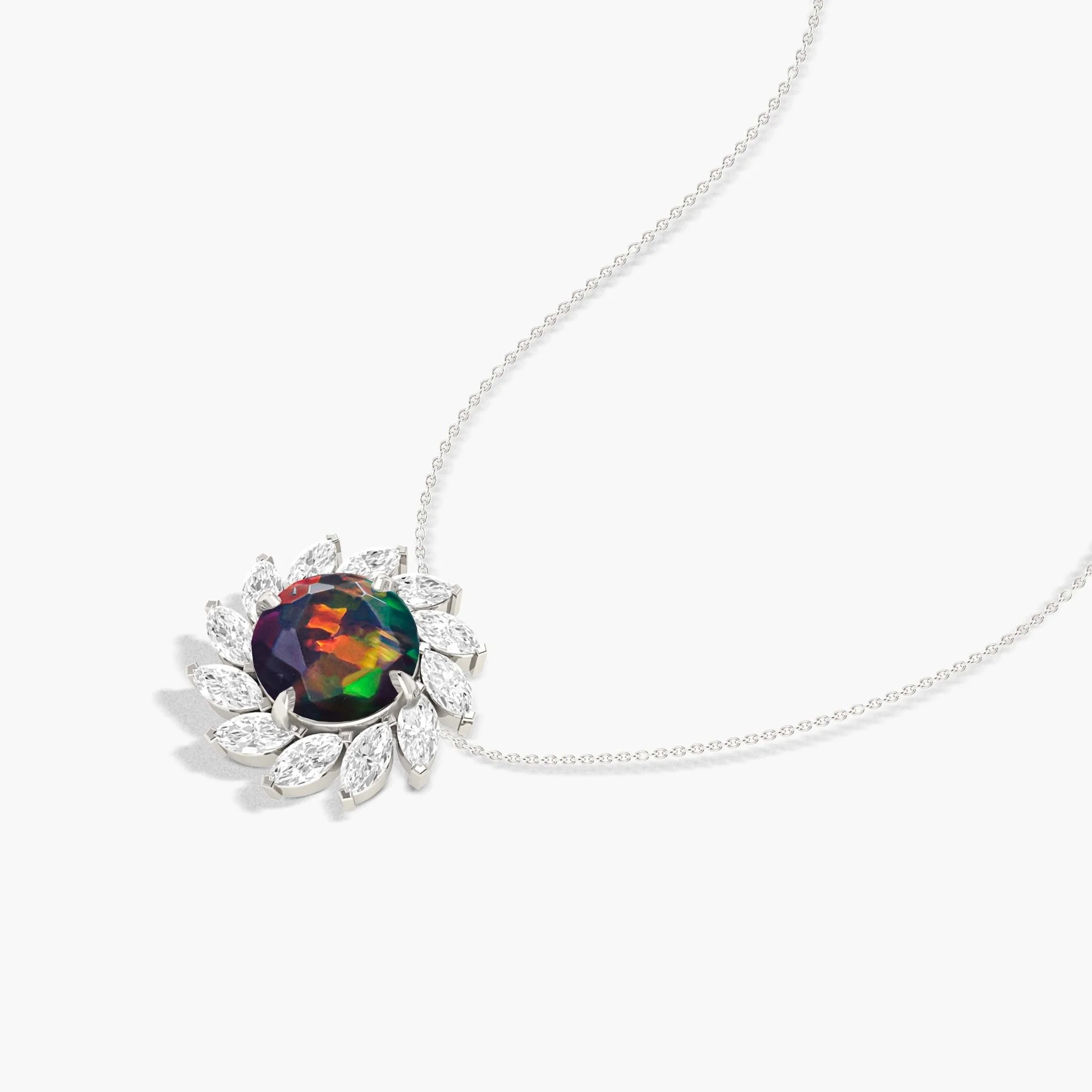 Sunflower Style Charm Pendant Necklace with Natural Black Opal and White Zircon - Image 4