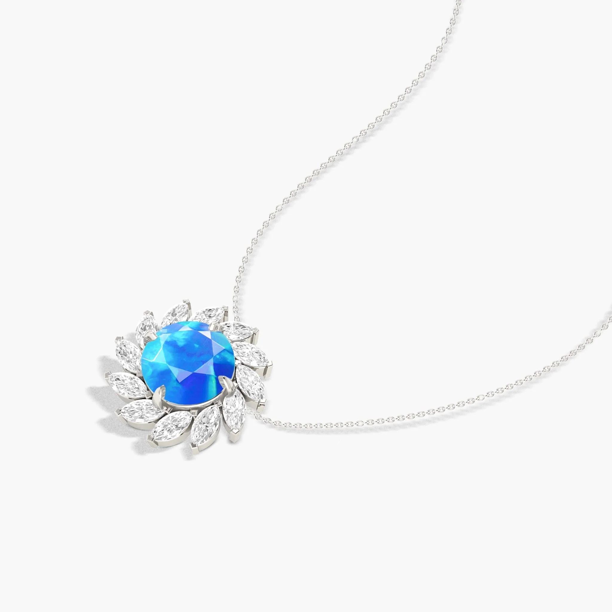 Sunflower Style Charm Pendant Necklace with Natural Blue Opal and White Zircon - Image 4