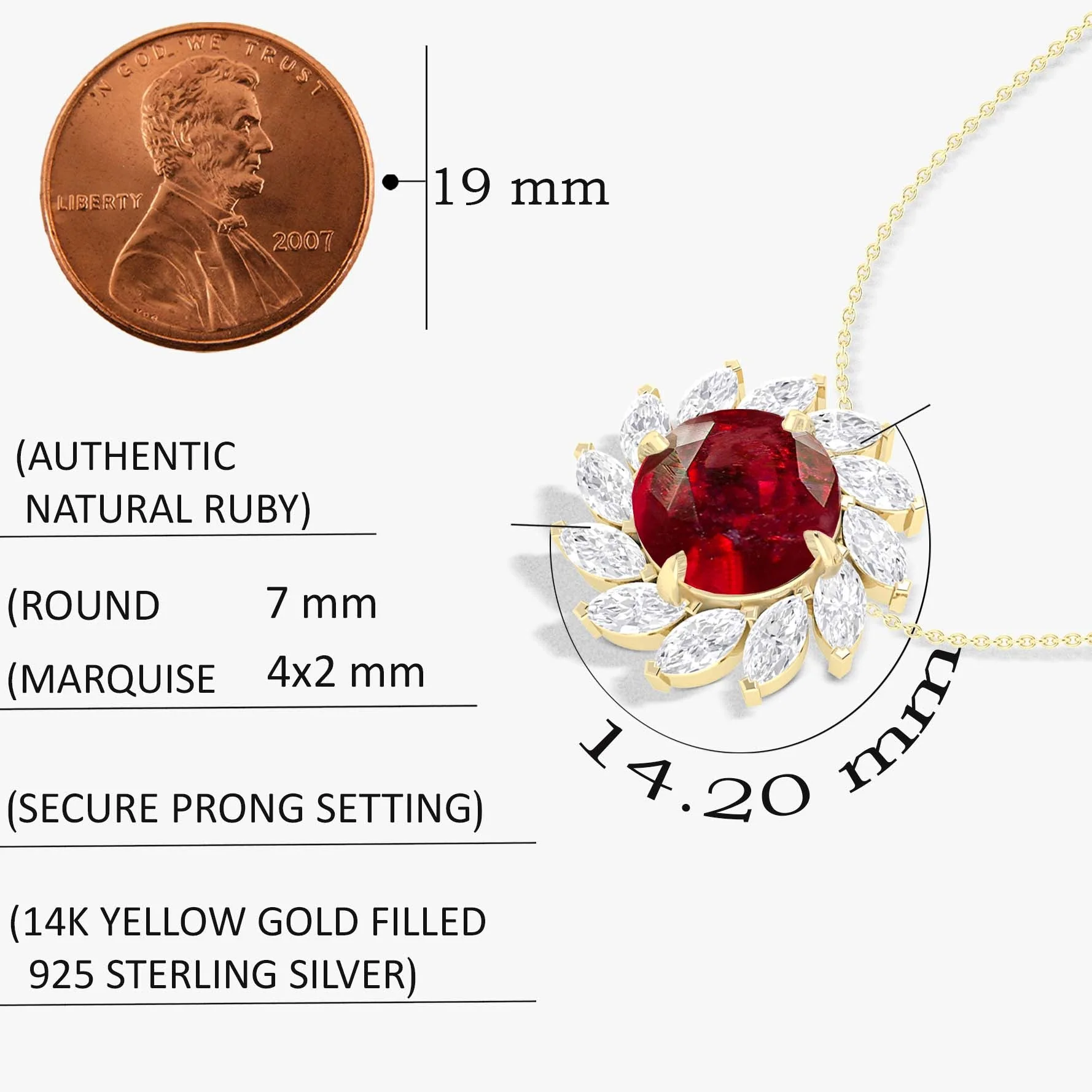 Sunflower Style Charm Pendant Necklace with Natural Ruby and White Zircon - Image 5