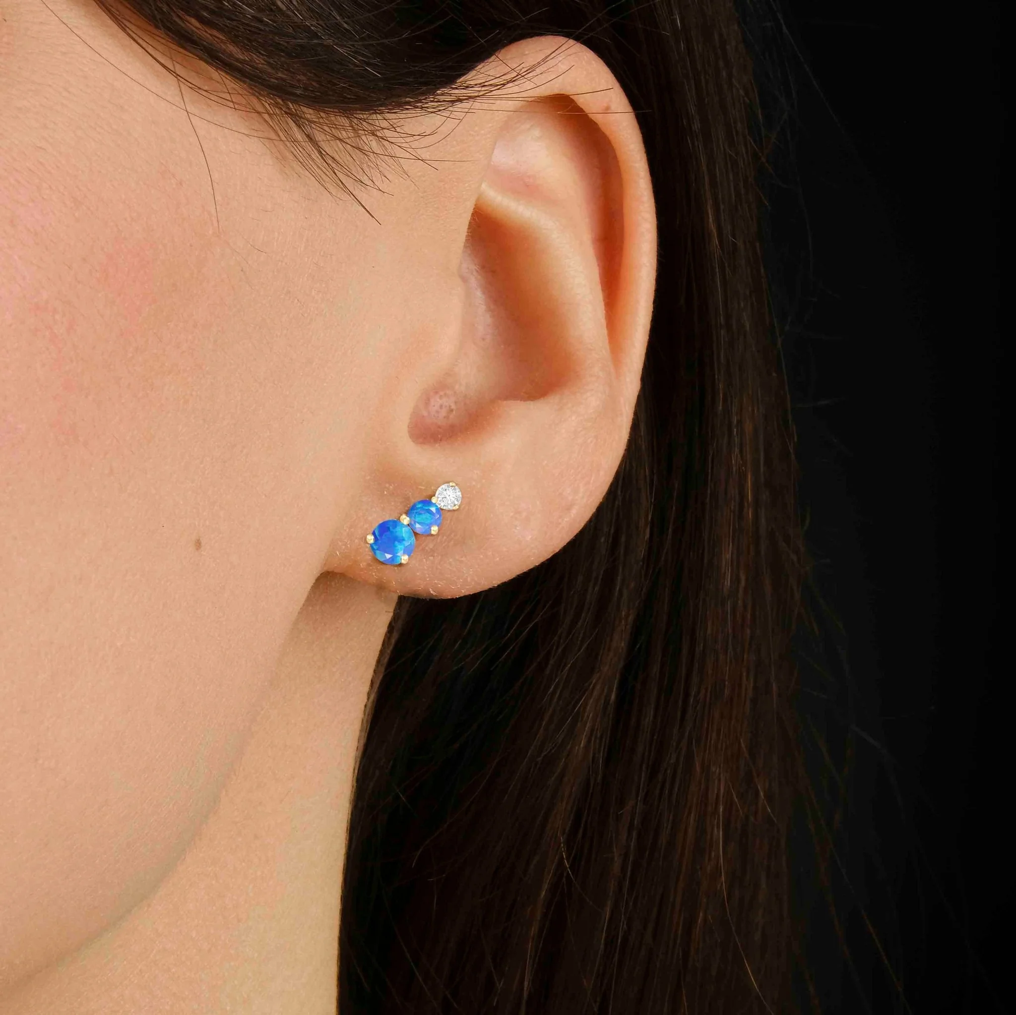 Three Round Blue Opal Stone Stud Earring - Image 4