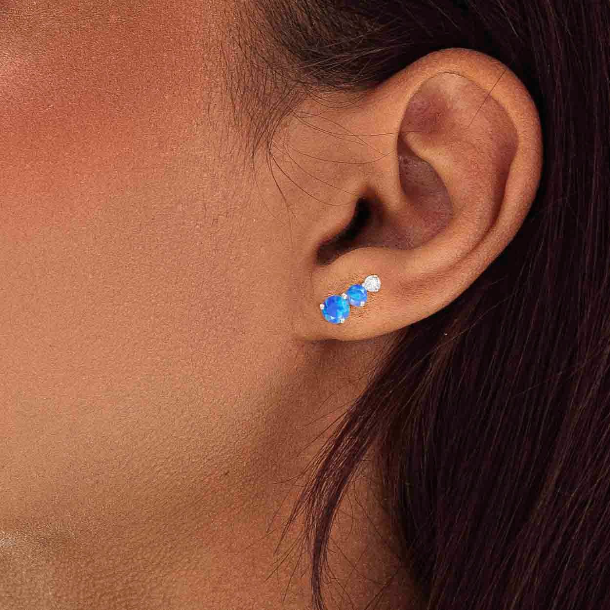 Three Round Blue Opal Stone Stud Earring - Image 5