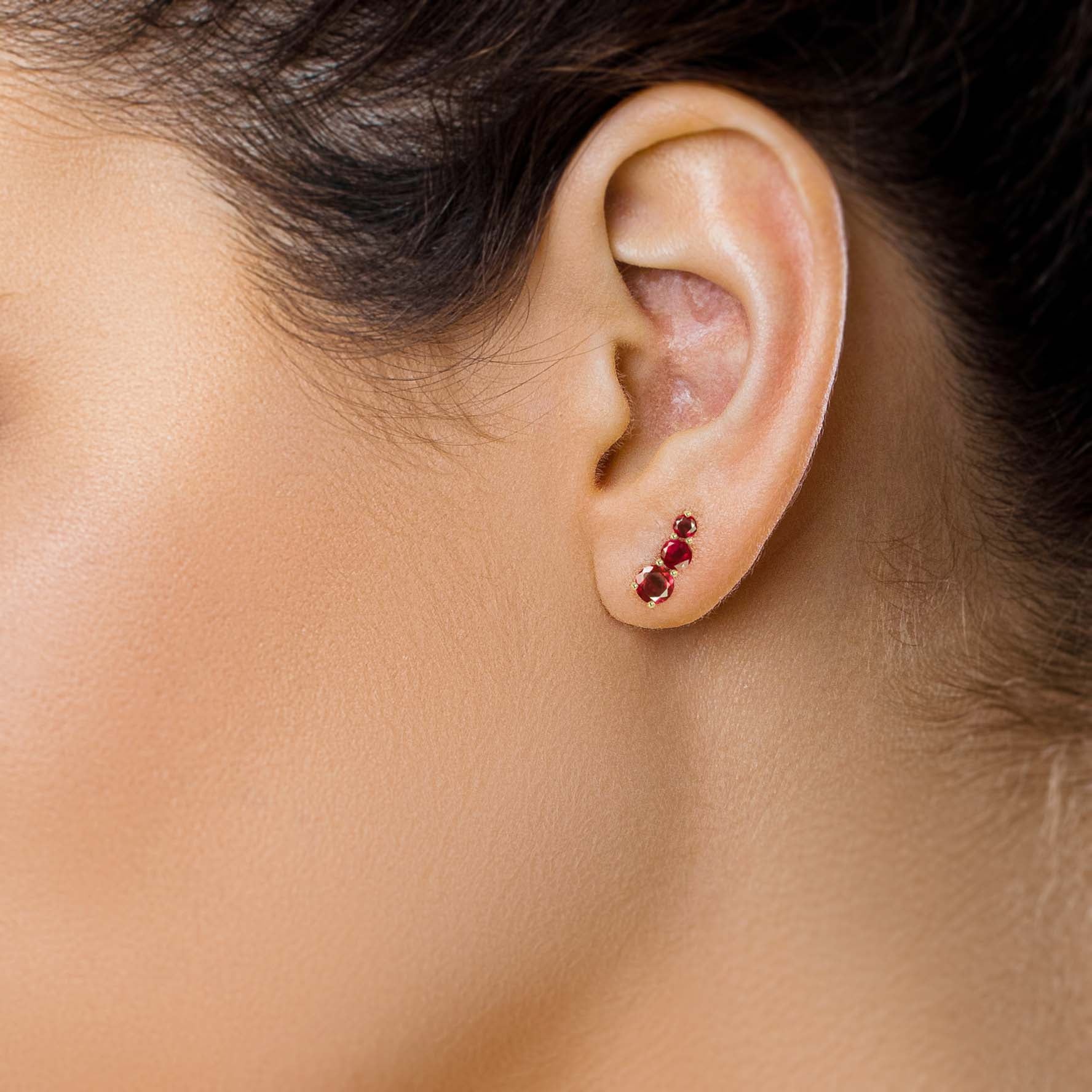 Natural Three Stone Red Ruby Stud Earrings - Image 4