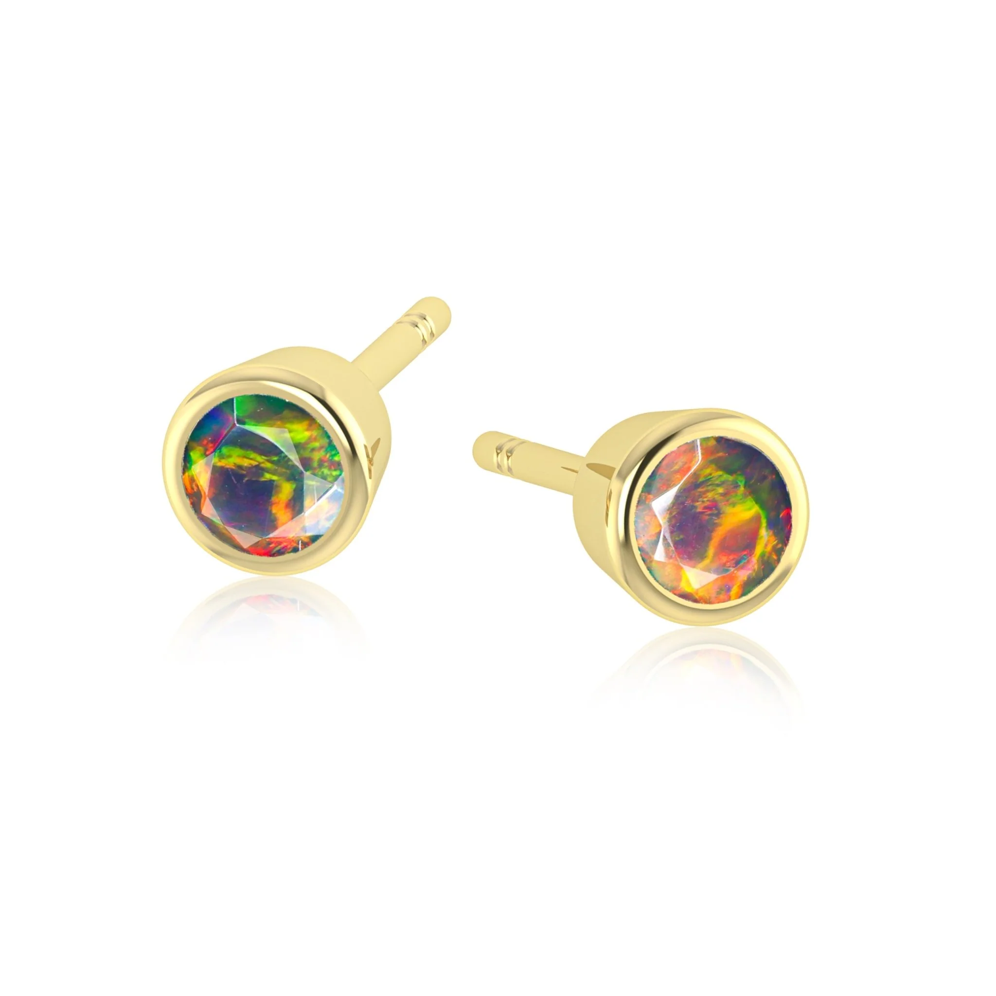 White Fire Round Opal Bezel Stud Earring - Image 3