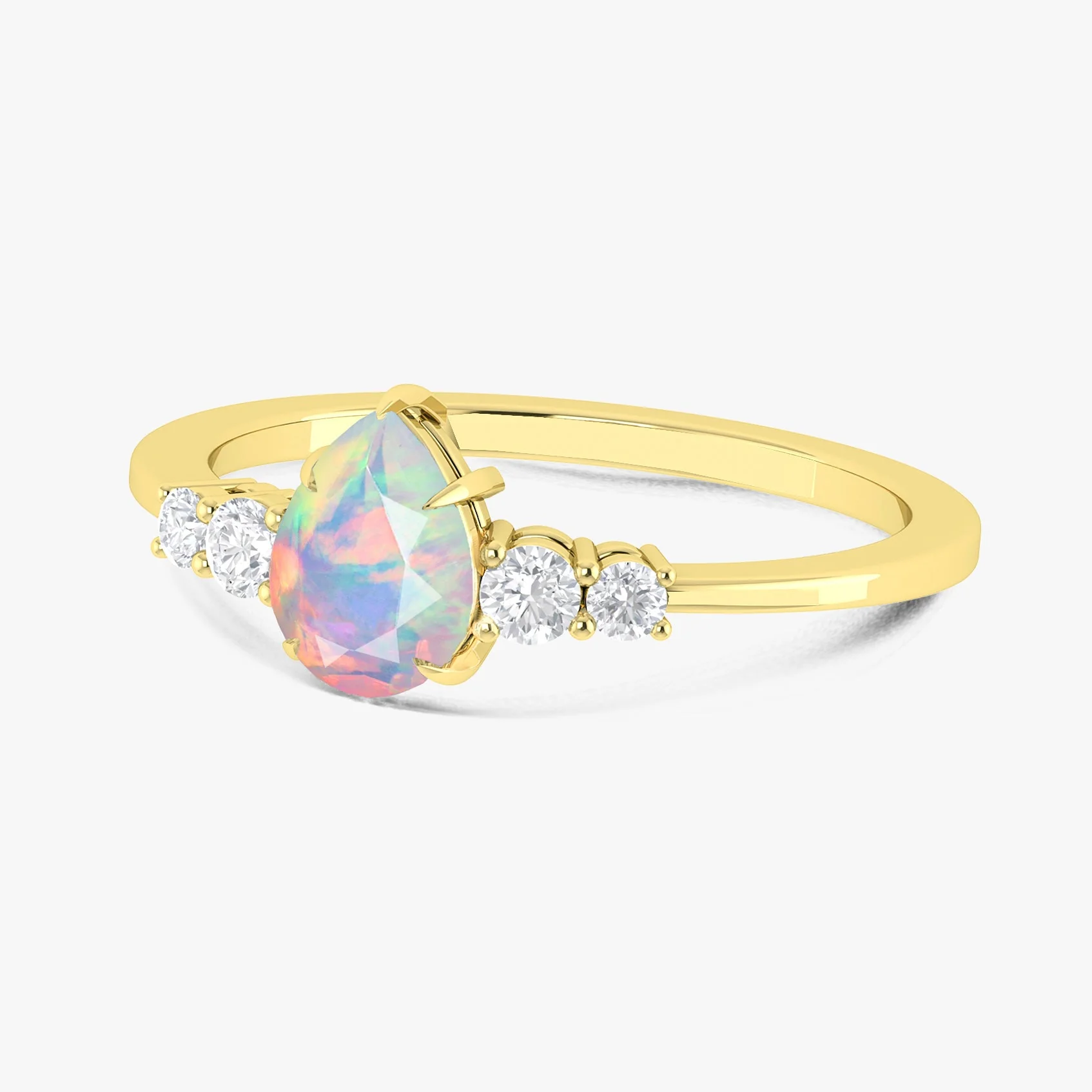 White Natural Ethiopian Opal Faceted Pear Ring - Image 5
