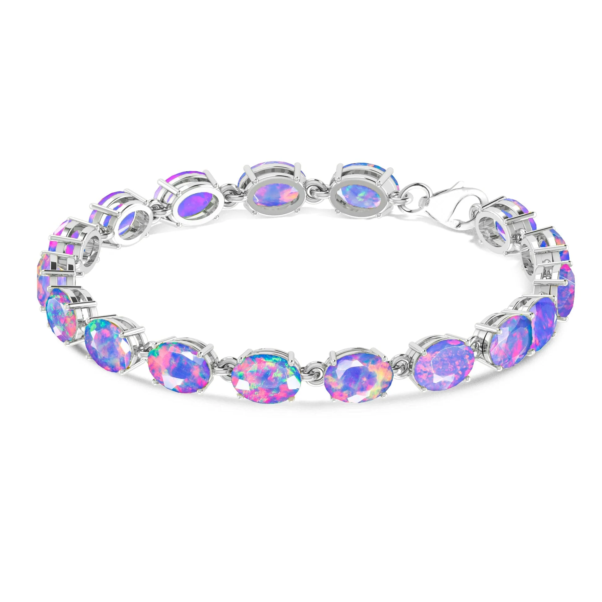 White Natural Fire Opal Gemstone Tennis Bracelet - Image 5