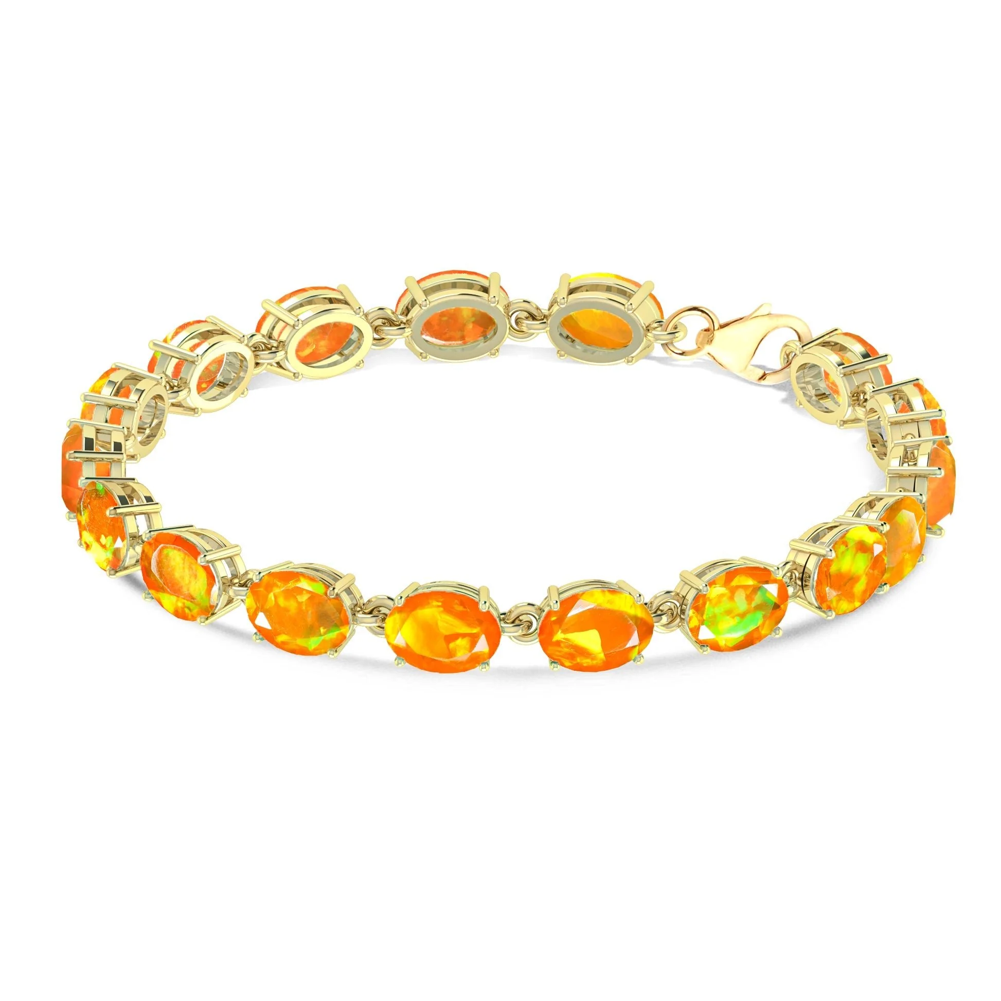 White Natural Fire Opal Gemstone Tennis Bracelet - Image 7