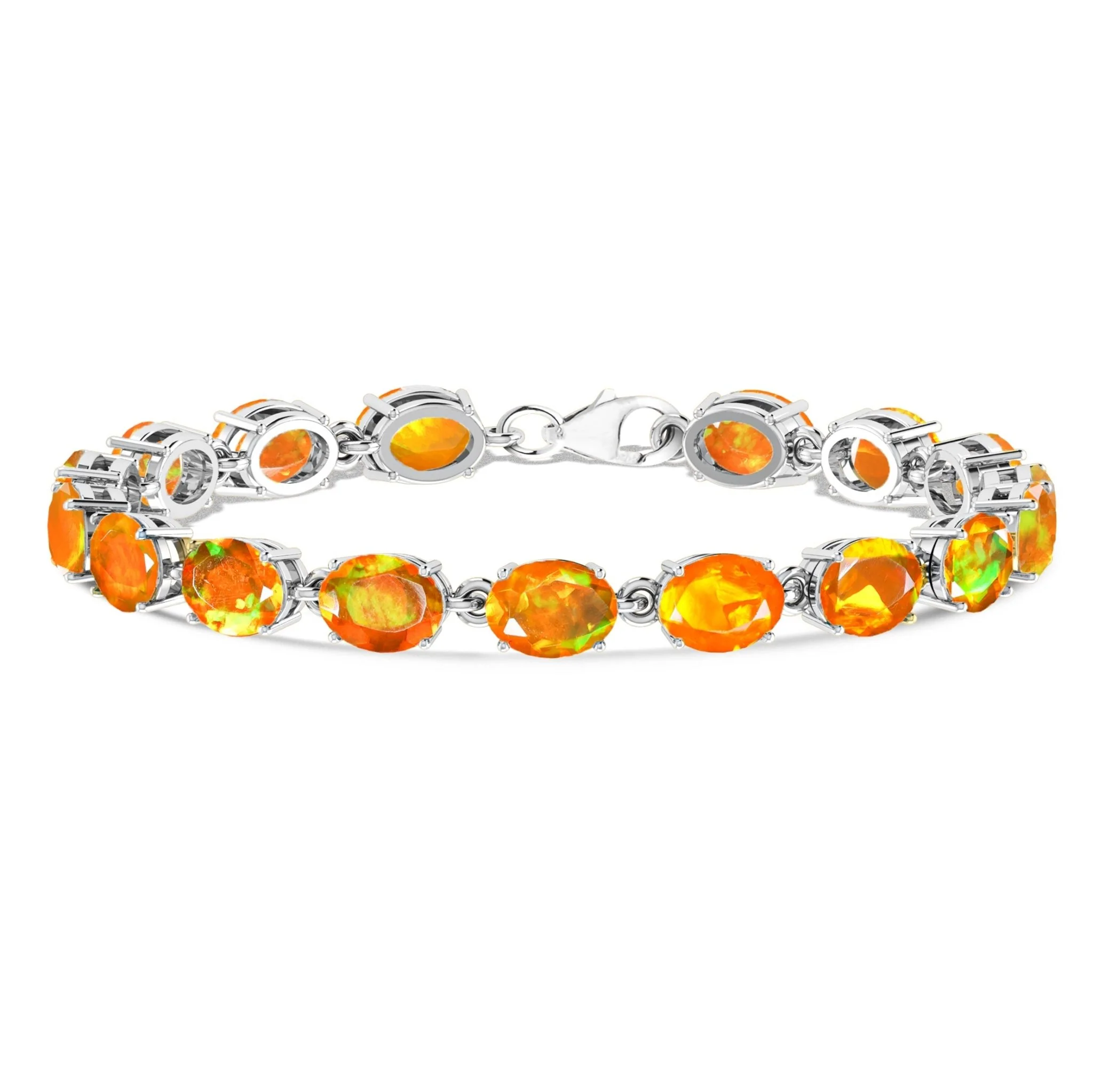 White Natural Fire Opal Gemstone Tennis Bracelet - Image 8