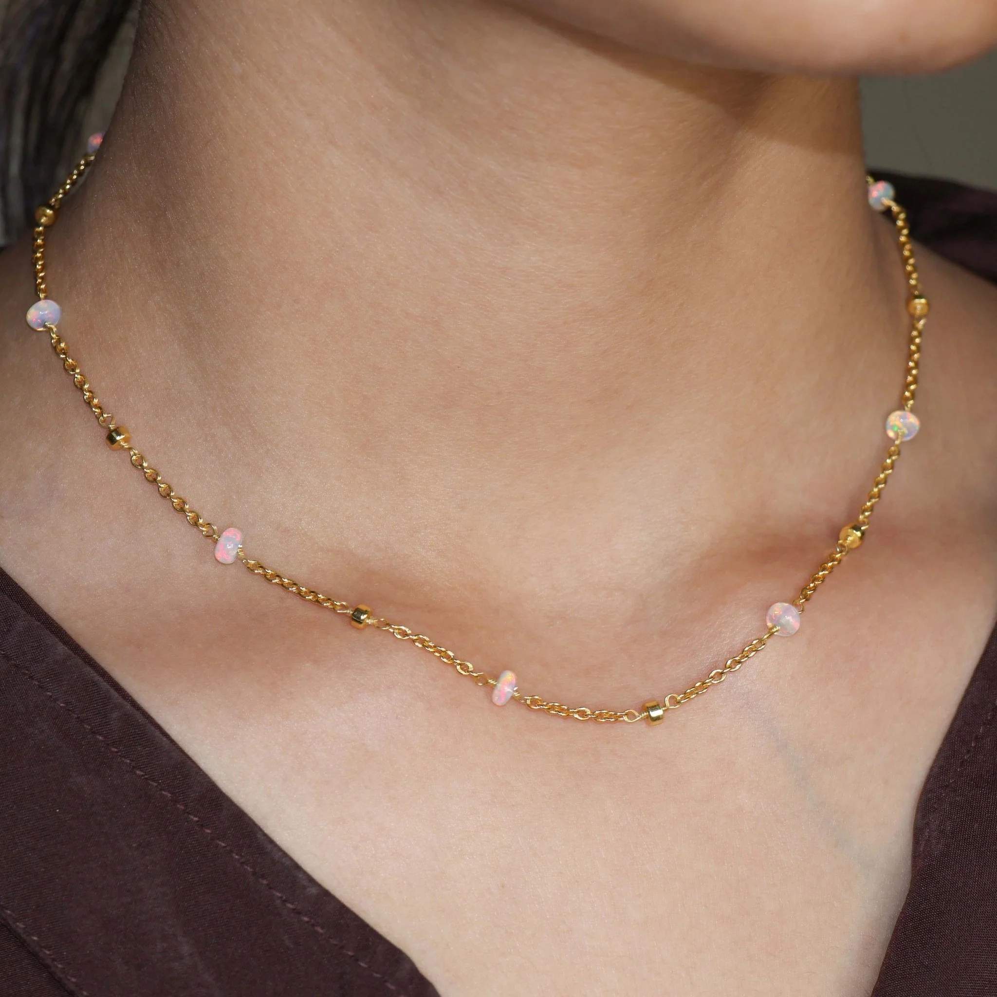 White Opal Beaded Chain Necklace - Image 3