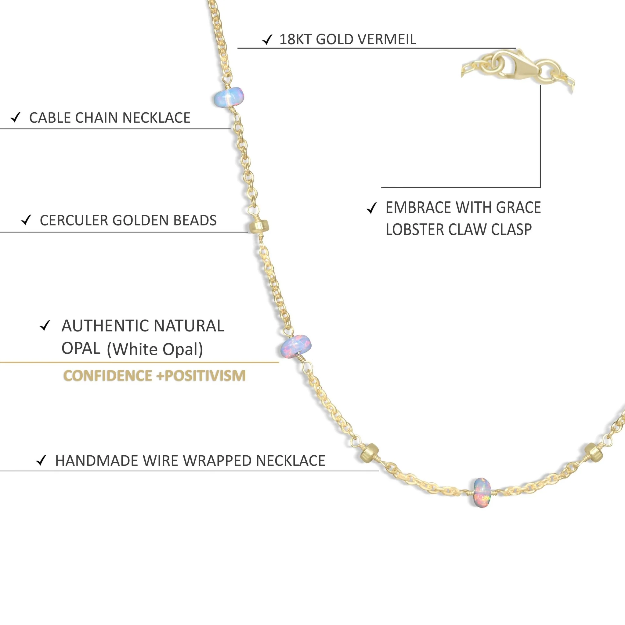 White Opal Beaded Chain Necklace - Image 4