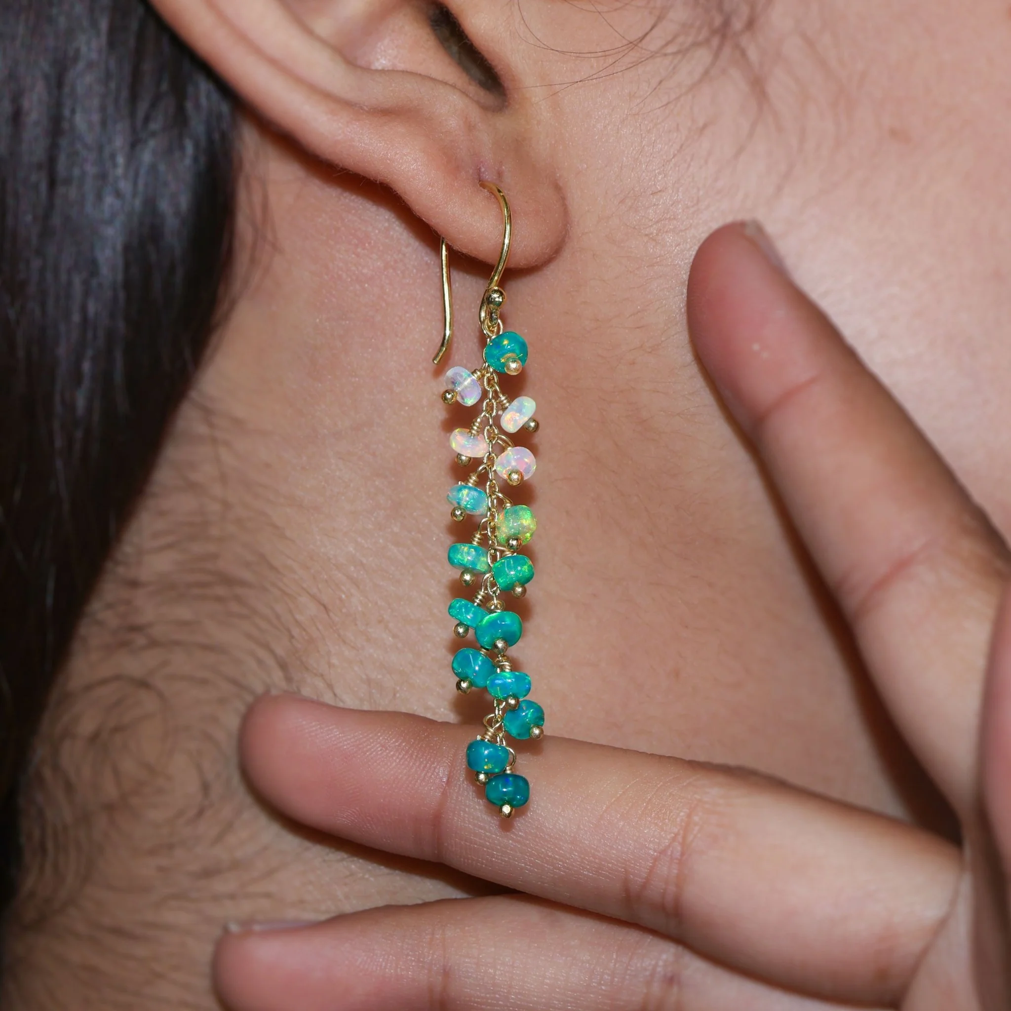 Women's Ethiopian Opal Beaded Dangel drop Earrings - Image 3